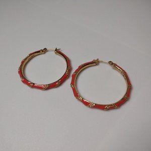 Cute Reddish Orange Monet Hoop Earrings